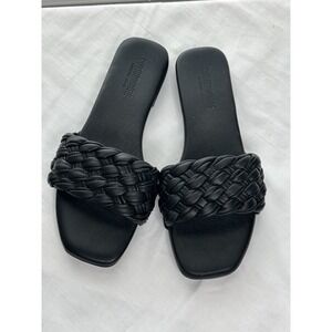 Black Braided Women's Flats Slip On Sandals Size 8